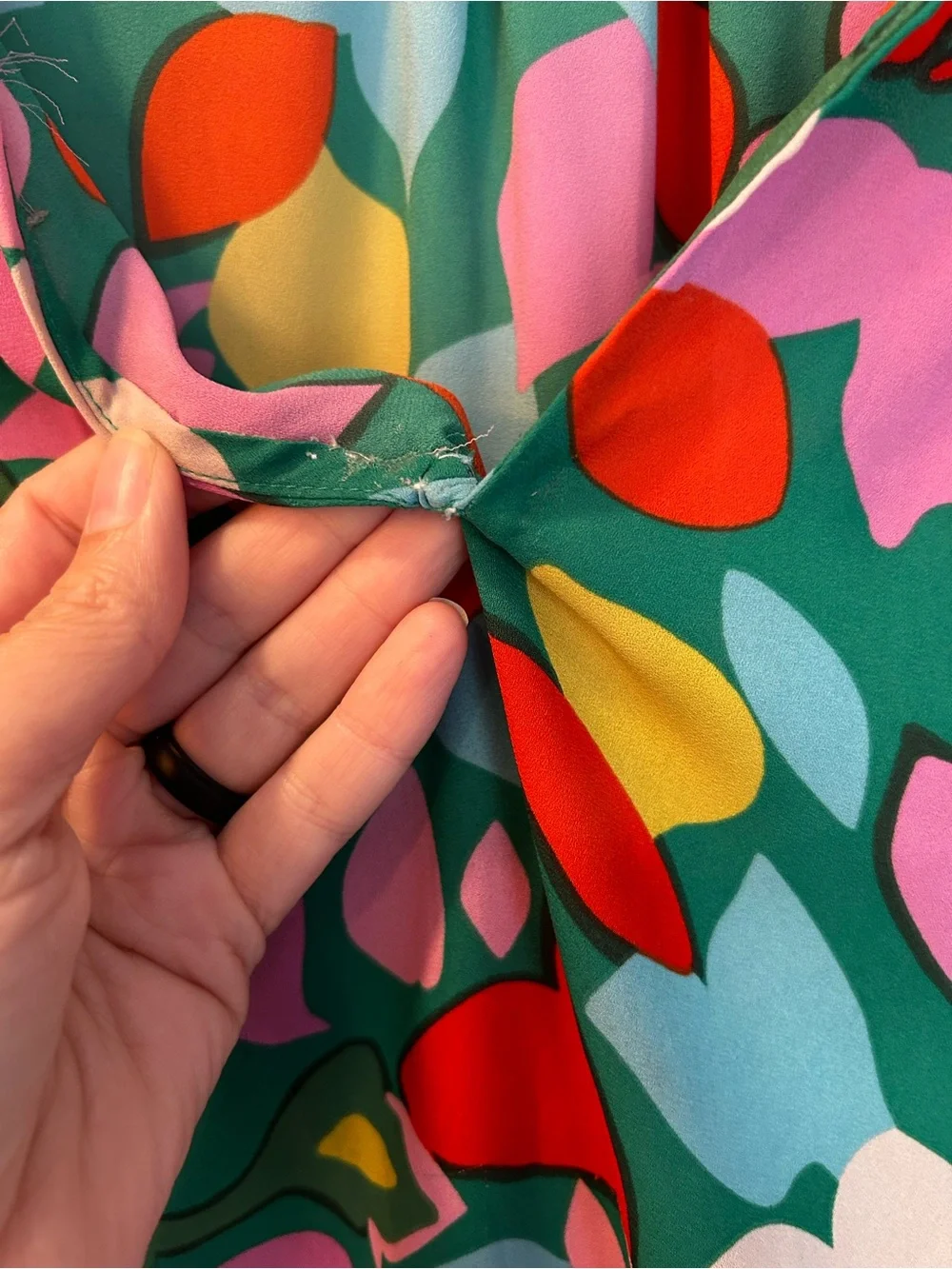 J. Crew Green Multi Floral V-Neck Flutter Sleeve Blouse